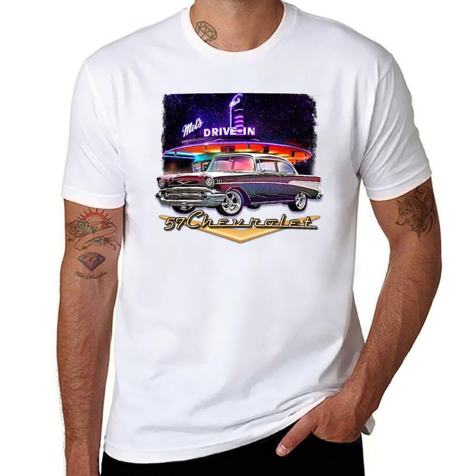 

1957 Chevy Vintage Muscle Car Hot Rod Artwork T-Shirt vintage sweat man clothes slim fit t shirts for men S
