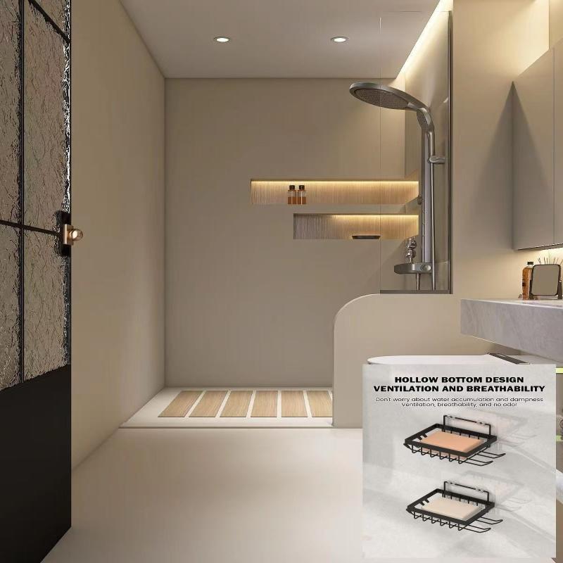 Iron Soap Rack, Punch-Free Soap Box, Bathroom Storage Organizer With Shaver Holder & Shower Hook For Space Saving
