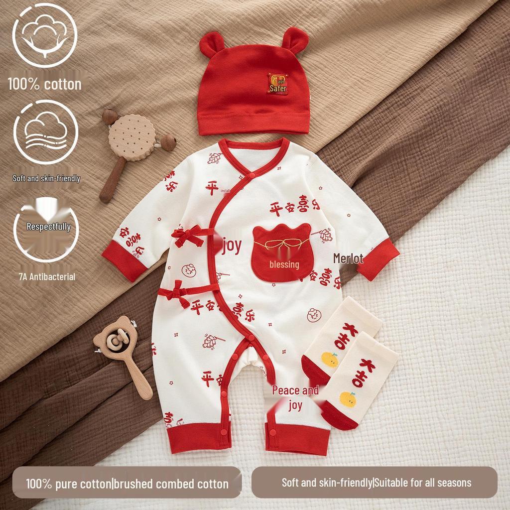 Newborn Festive Romper: Winter Baby Gift, 100-Day Celebration, Class A Baby Clothes