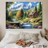 2D Plane 1 Piece of Mountain Cabin Landscape Background Fabric Suitable for Home Wall Decoration Photography and Parties