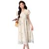 2026 Summer Korean Maternity Dress: Fresh Embroidered Flowers, Age-Reducing, Loose Fit, Belly-Covering Skirt