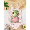 Girls One Piece Swimsuit Cute Cartoon Colorful Heart Symbol Print Sleeveless Swimwear Kids Summer Beach Bathing Suit