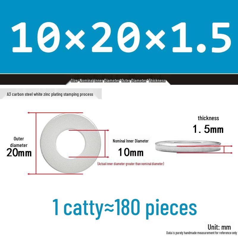 Extra Thick Galvanized Iron Flat Washer, Round, M3-M62