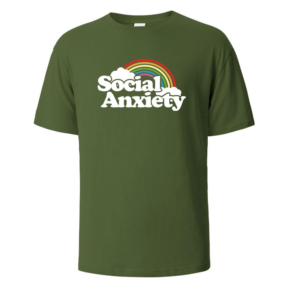 Social Anxiety Printing Mens Tshirt Casual Breathable Tees 100Cotton Funny Tops Street Oversized TShirts For Men Women Oneck