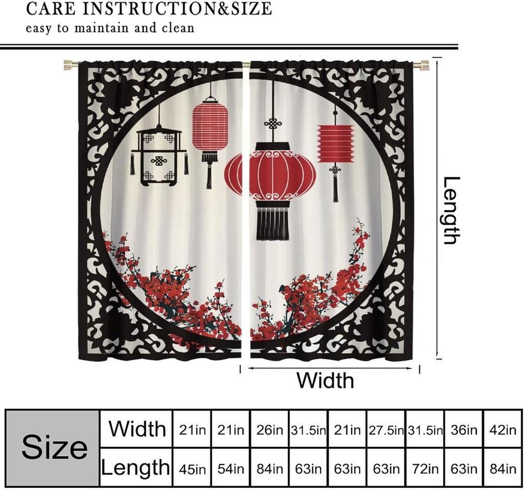 Asian Curtains   Vintage Red Plum Blossom Cherry Blossom Chinese Traditional Court Lanterns Window Treatments Drapes for Girls Li