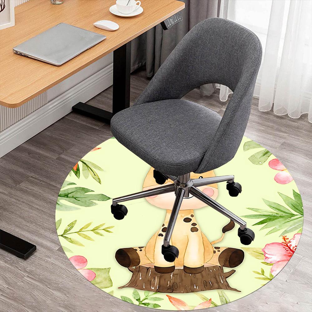 1pc Giraffe, Floral Round Chair mat Area Rug - Non-Slip, Floor Mat for Office, Bedroom, and Indoor Decor c1125514