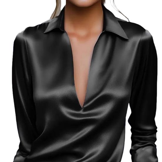 Dámská košile Trojrozměrný střih Výstřih do V Klopa Dlouhý rukáv Košilové topy Jednobarevné Měkká splývavá halenka