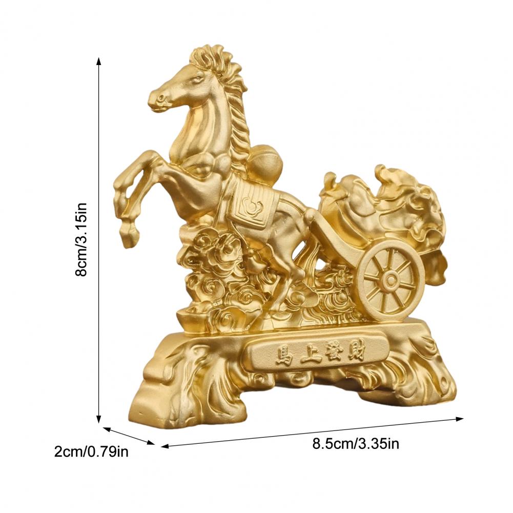 Resin Horse Sculpture Golden Finish Horse Ornament Resin Zodiac Horse Figurine Strength Success Sculpture for Home Office Decor