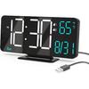KOSUMOSU Digital Clock for Bedroom 6.7in Small Digital Alarm Clock Black, Dimming,12/24h,Date,Day of Week, Indoor Temperature,Desk Clocks for