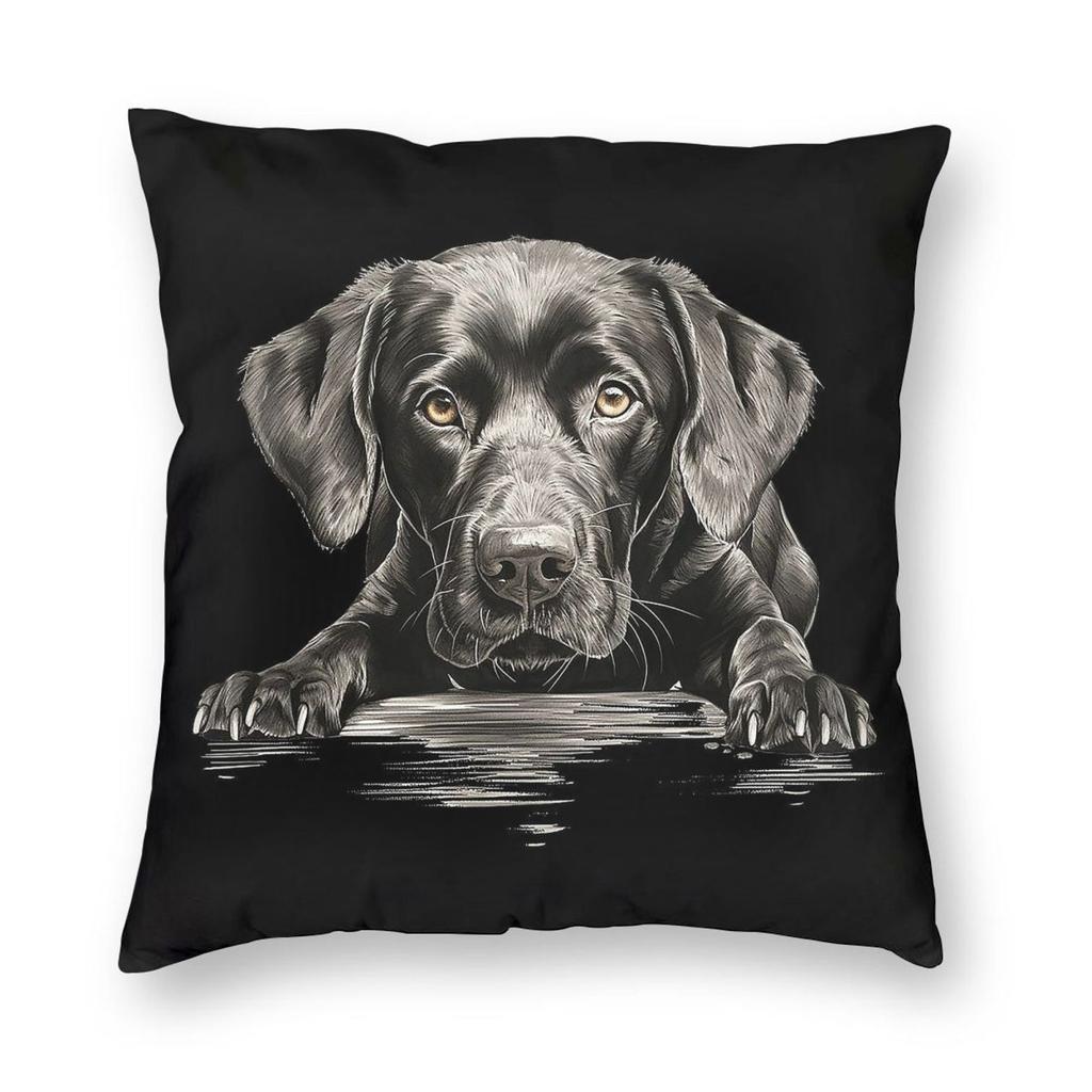 Adorable Lab Puppy Play Bow Square Pillowcase Polyester Linen Velvet Creative Zip Decorative Car Cushion Cover Wholesale