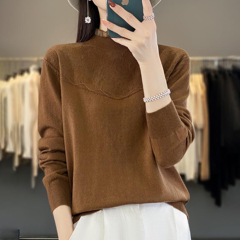 

Жіночий кашеміровий светр Qinghe кашемір 50% вовна 50% тутовий шовк Жіночий осінньо-зимовий кашеміровий пуловер м який і теплий XL коричневий