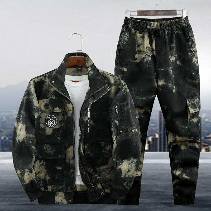 

Men Two Pieces Set Sweat Shirt Cargo Pants Man Apparel Jackets Labor Work Suit XXXXL чорний