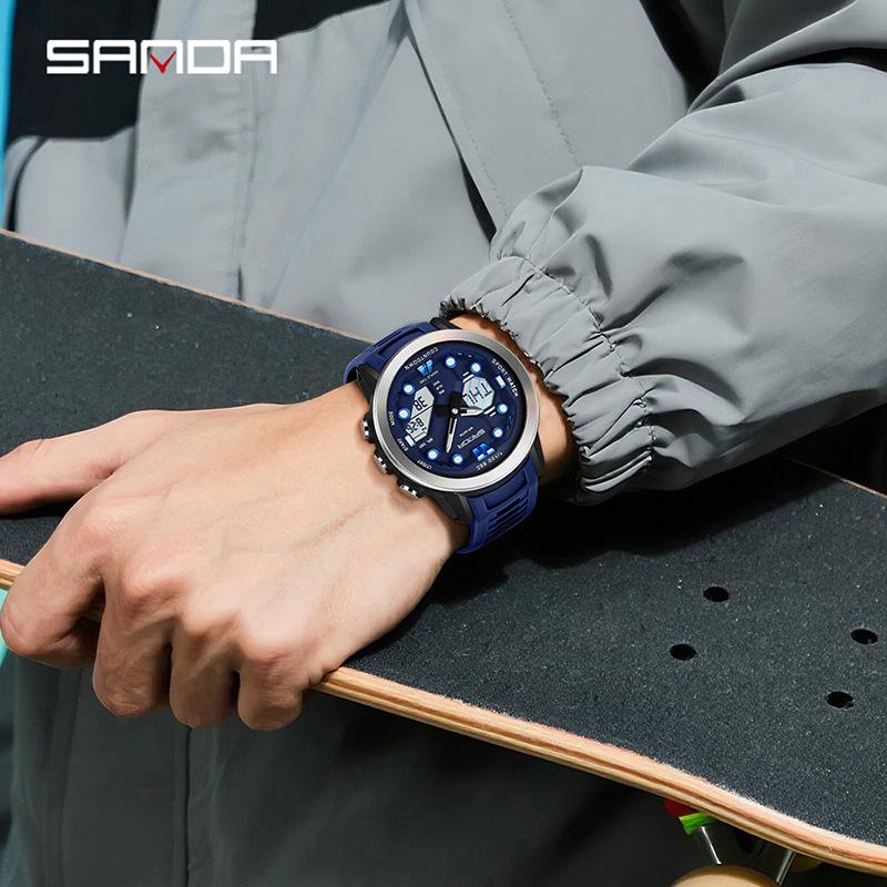 SANDA Multifunction Waterproof Digital Watch with Fluorescent Display, 29 Time Zones, Daylight Saving, 4 Alarms, Student-Friendly