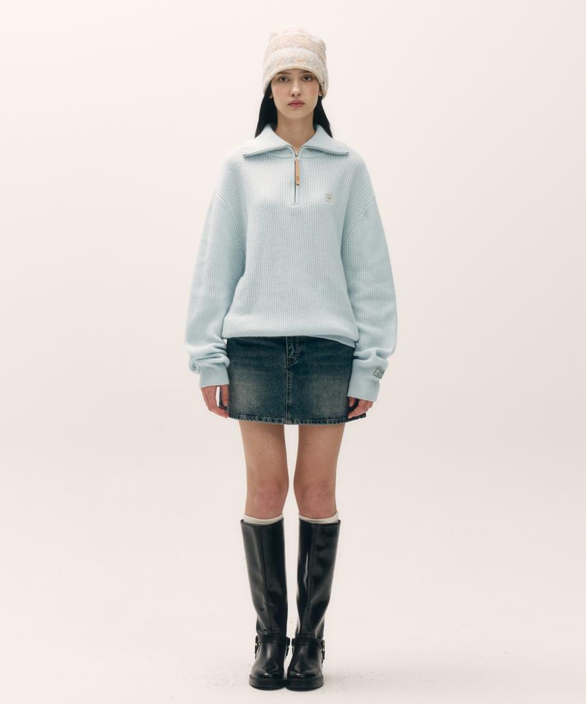 Seteo Button-Up Sailor Half Knit Zip-Up Light Blue