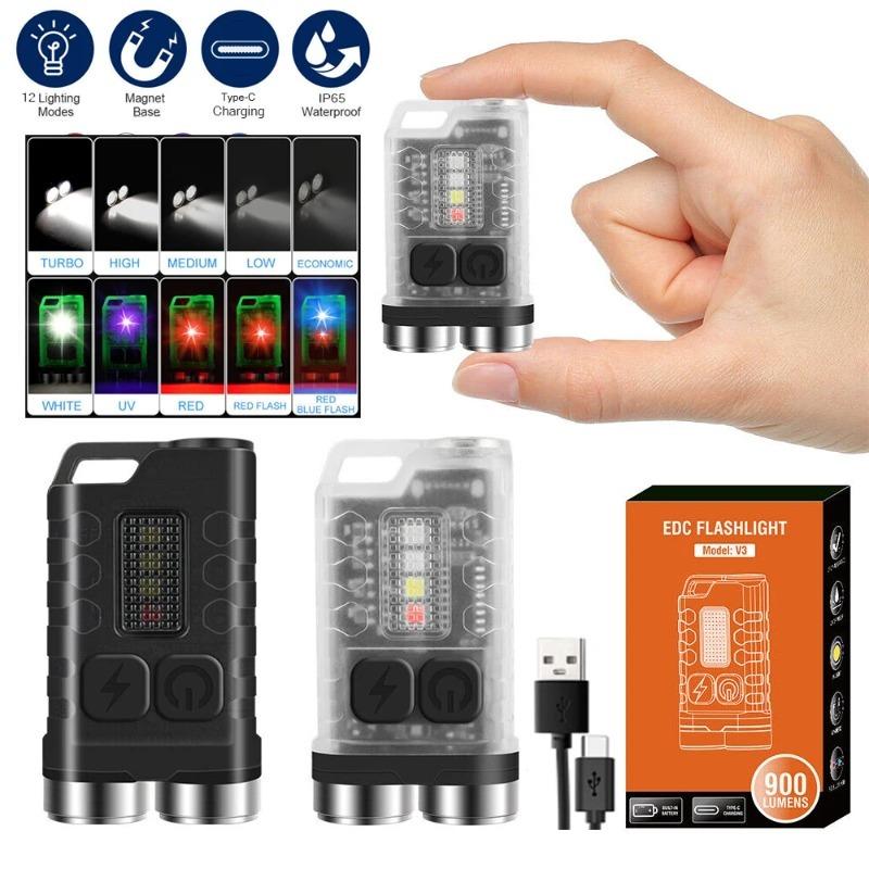 2000mAh EDC Taschenlampe V3 Mini Taschenlampe Schlüsselanhänger Licht LED Arbeitslicht Typ-C Wiederaufladbare Taschenlampe mit Magnet für Camping Notfall