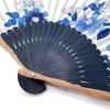 [Hanakanzashi] Women's Clematis Fan Set with Fan Case, White, Indigo, Navy Blue, 21cm [1061 Clematis]