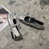 Foreign temperament flat heel Mary Jane shoes soft leather flat shoes summer 2025 new silver one-word strap shoes