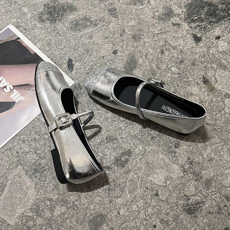 Foreign temperament flat heel Mary Jane shoes soft leather flat shoes summer 2025 new silver one-word strap shoes