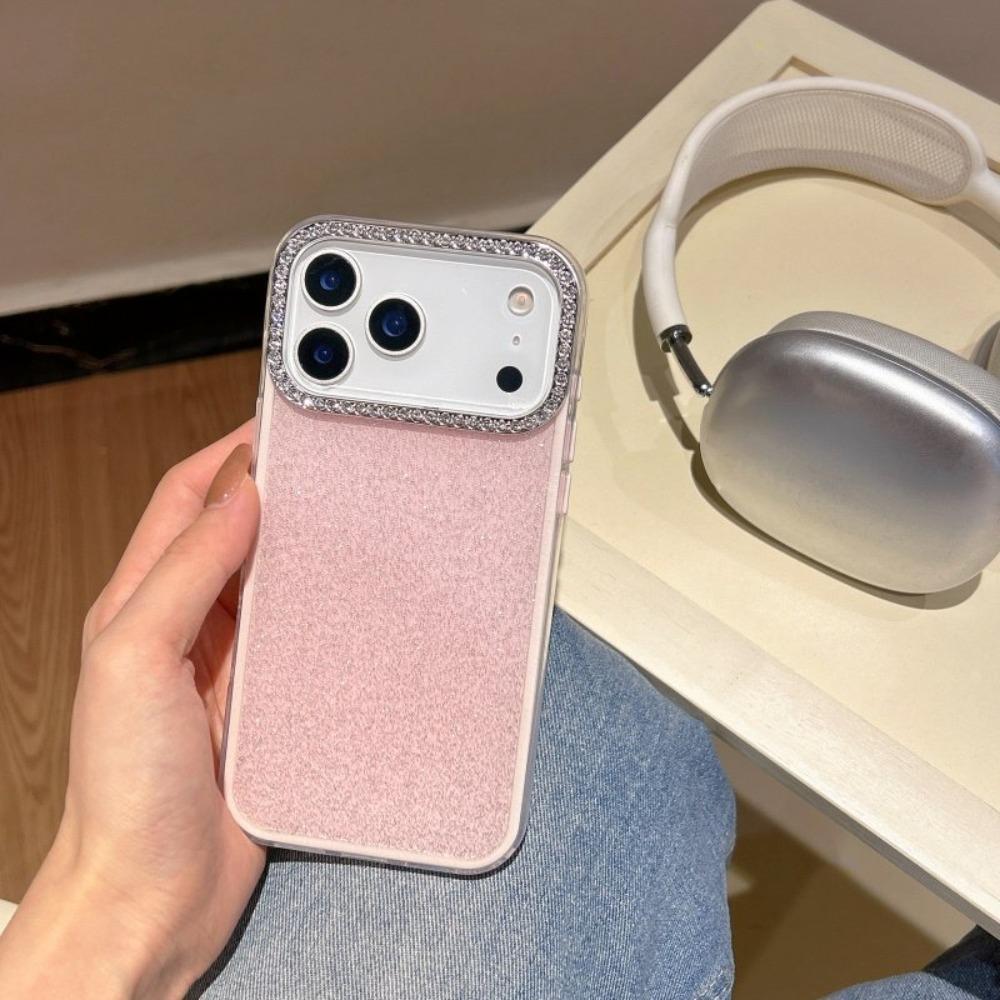 Glitter Diamond Camera Solid Color Phone Case For iPhone 17 16 15 14 Plus 13 12 11 Pro Max Shiny Glossy Shockproof Cover