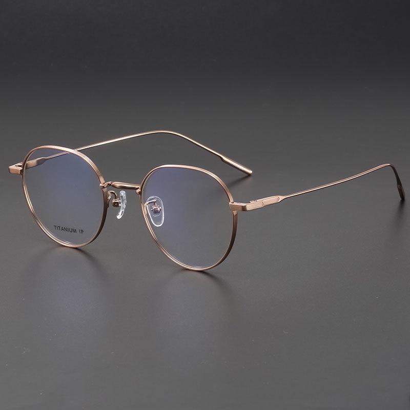 GM Pure Titanium Yona Glasses Frame - Unisex Korean Trendy Myopia Round Face with Gold Rim