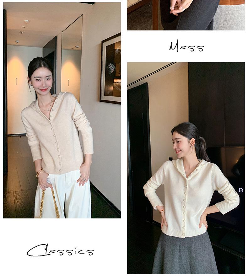 2025 Women's Thick Cashmere Hooded Knit Cardigan - Button-Up Loose Casual Sweater Top
