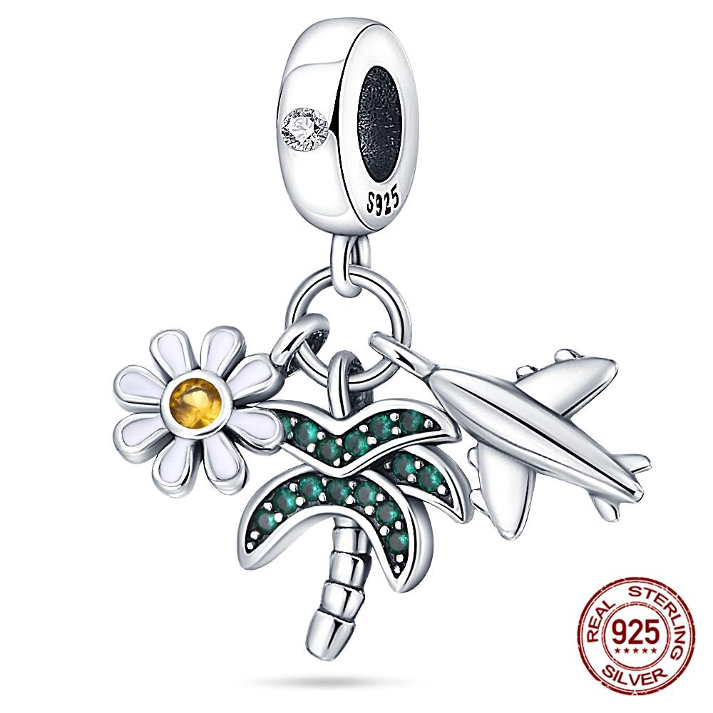 Authentic Original 100% Copper Metal Luggage Airplane Passport Summer Travel Charm Bead Components Compatible With Authentic Original Bracelet High