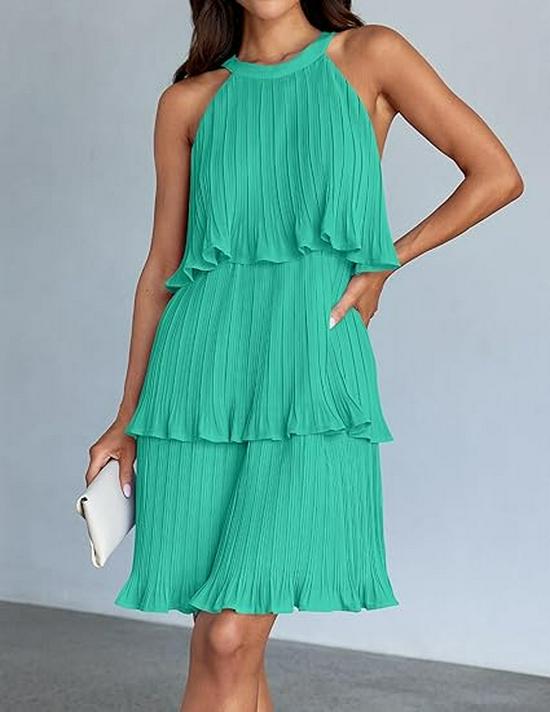 2026 European Sleeveless Patchwork Pleated Hem Women's Dress