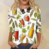 Damskjorta, avslappnad, rundhalsad, trekvartsärm, lös passform, tryckt T-shirt-topp med festivaltema för dagligt bruk