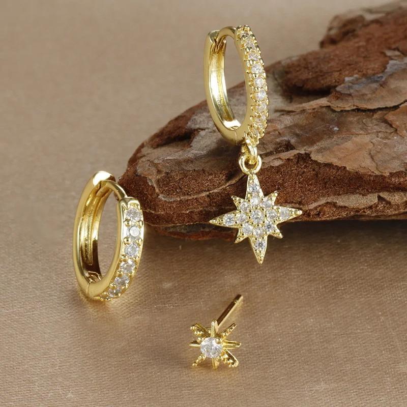 3 Pcs Fashion Stainless Steel Round Star Drop Earrings for Women Trendy Crystal Zirconia Dangle Earring Punk Unisex Rock Jewelry