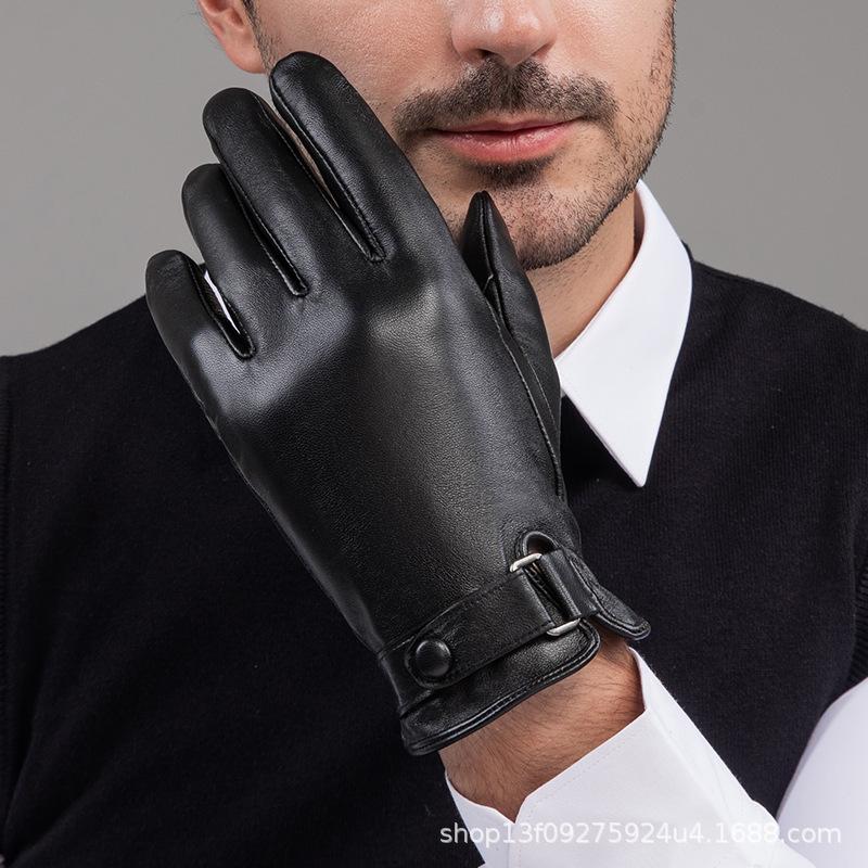 Men'S Real Sheepskin Gloves Are Warm In Winter, Piled And Thickened Touch Screen For Driving And Riding, Business Leather Gloves Are Windproof