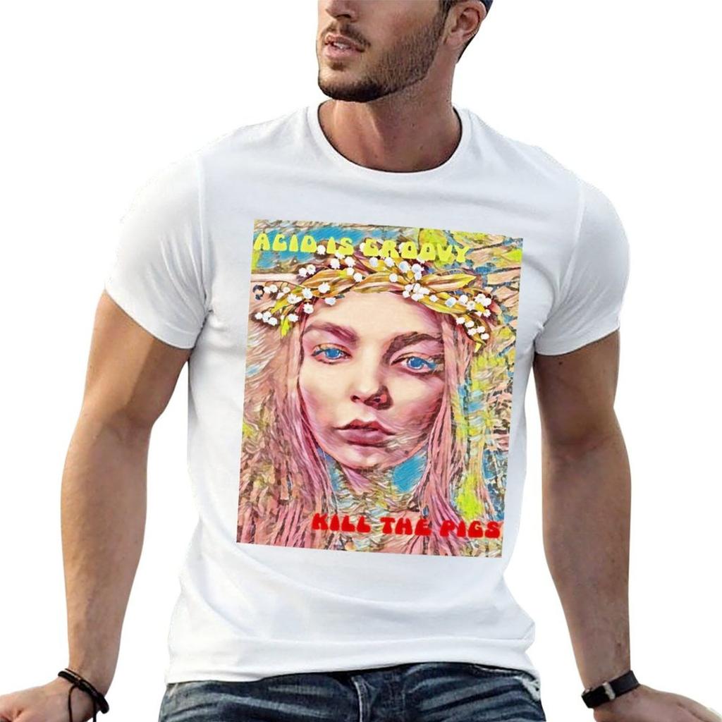Acid is Groovy Kill the Pigs Hippie Lady TShirt t shirt men 100 cotton luxury brand man t shirt cotton TShirt