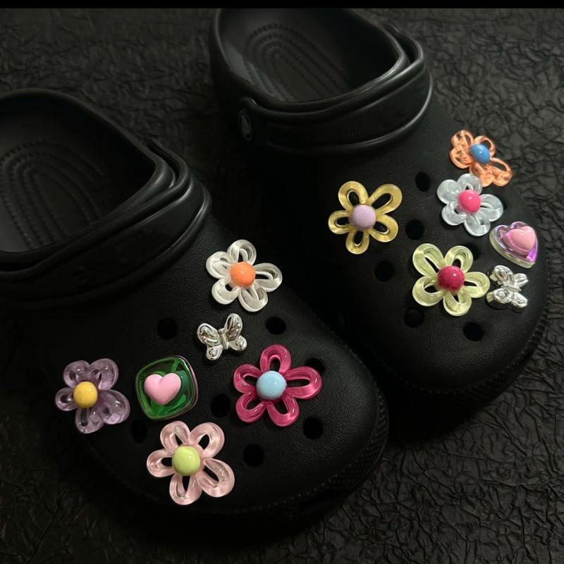 12Pcs Shoes Charms Removable Colorful Flower Butterfly Shoes Accessories For Girls Clogs Sandals Summer Shoes Decor Buckle Diy