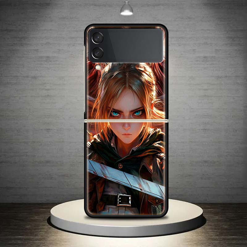 A-Attack on T-Titan Annie Mikasa For Samsung Galaxy Z Flip 7 6 5 4 3 5G Phone Case Black Cover ZFlip 7 6 5 4 3 Shockproof Bumper