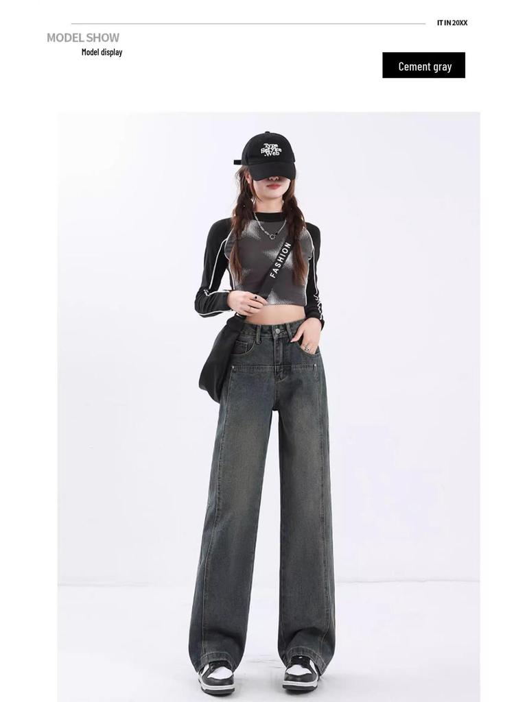 Women's Cement Grey High Waist Wide Leg Jeans - Slimming, Versatile, Trendy Spring & Autumn Pants