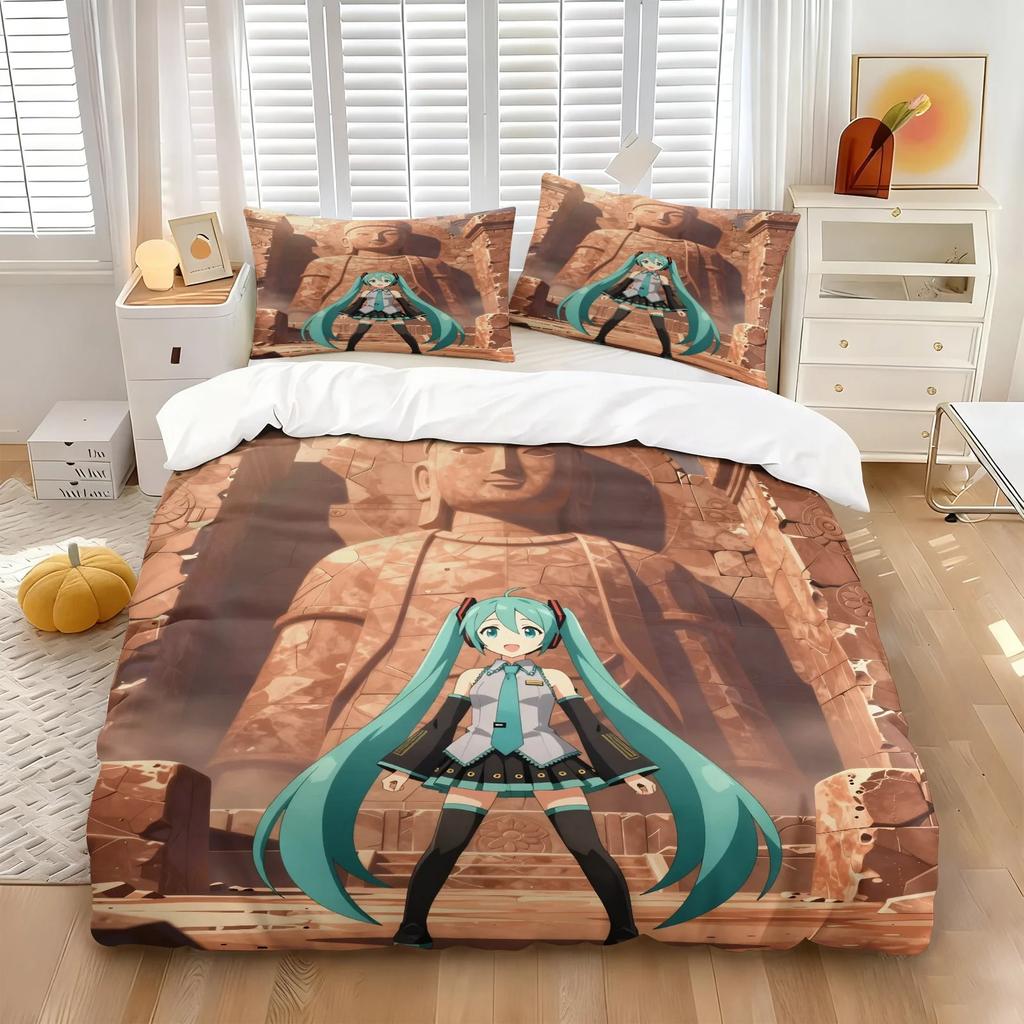 3D Print Japanese Cartoon Kawaii H-Hatsune M-Miku Bedding Set 2/3piece Duvet Cover Pillowcase for Teen Girls Room Decor Gifts