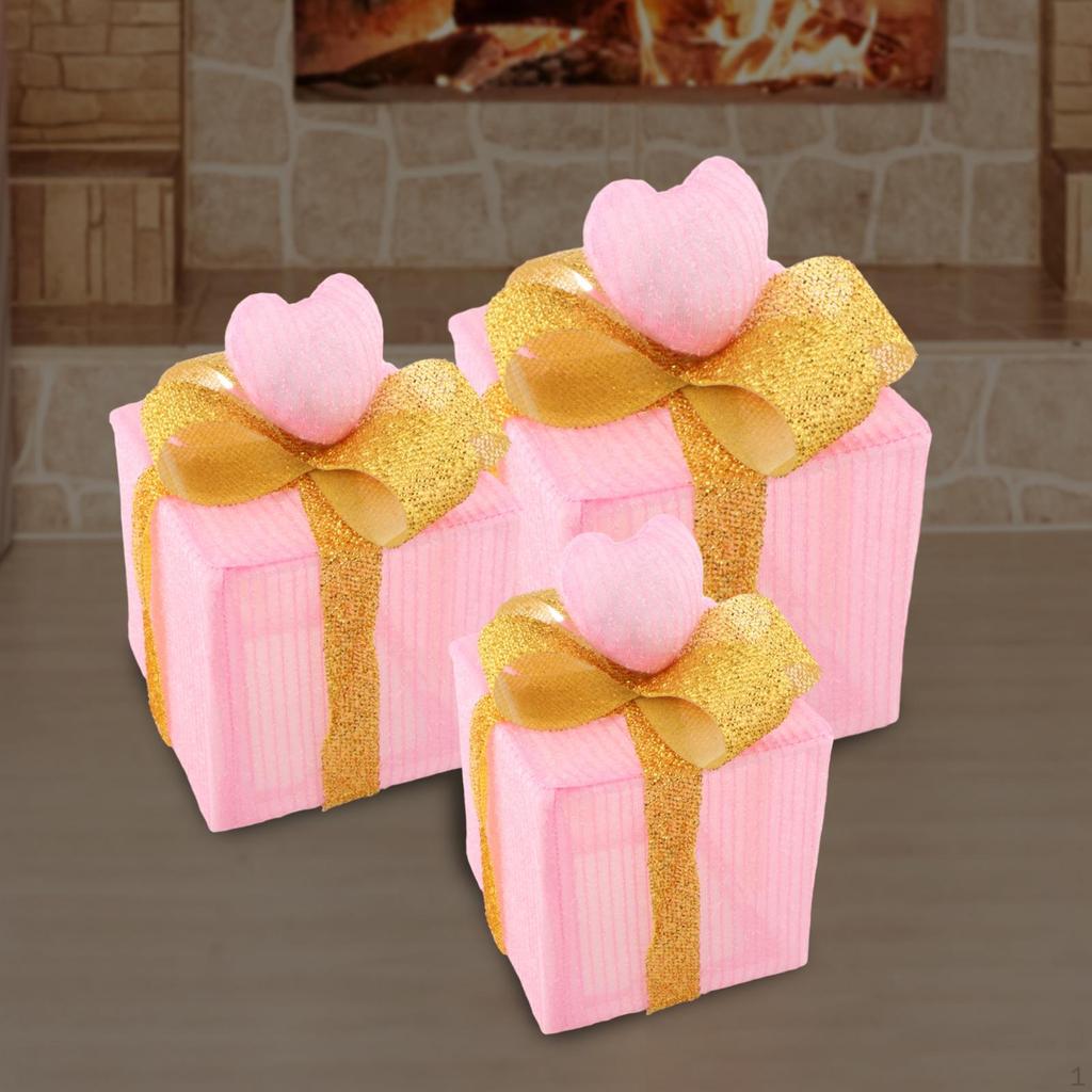 3 Christmas Lighted Gift Boxes Decorations with Bow, Light up Present