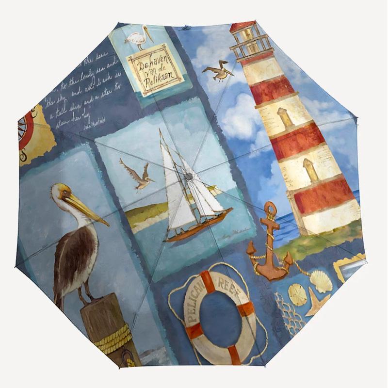 1PC Lighthouse Sailboat Umbrella-8-Rib Reinforced Portable Folding Travel Suitable for All Seasons Outdoor Daily Use-J365