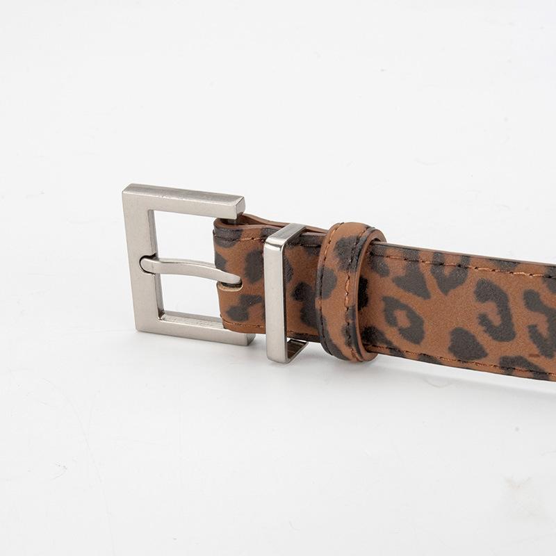 Fashionable and Versatile Leopard Leather Pattern Women's Belt Korean Versatile Slim Fit Dress Jeans Thin Belt Trendy Women's Style