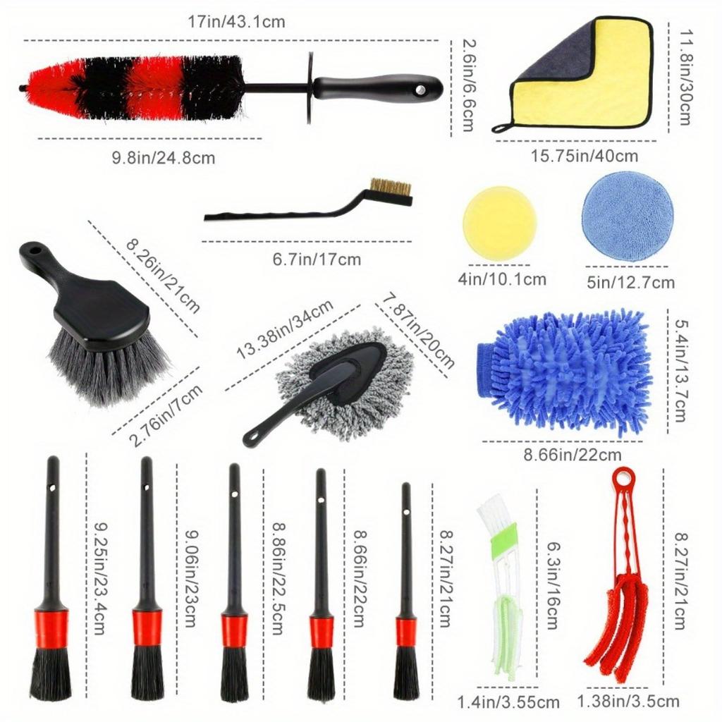 Car Cleaning Kit 18 Car Beauty Details Brush PP Wheel Hub Scrub Car Brush Clean Towel Gloves