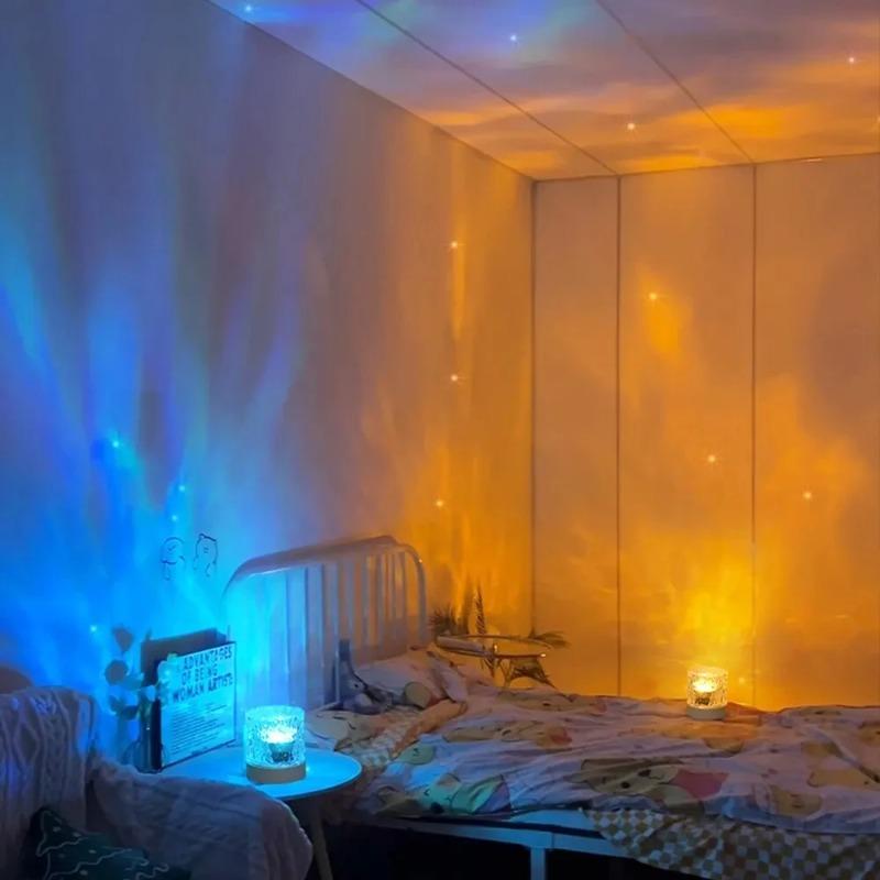 New Rotating Dynamic Flame Water Ripple Atmosphere Light Projection Starry Sky Romantic Bedroom Bedhead Decoration Nightlight