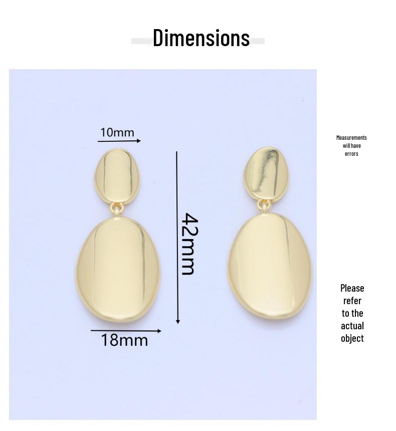 S925 Silver Needle Oval Earrings for Women - Elegant, Smooth, Light Luxury, Real Gold Color Retention.