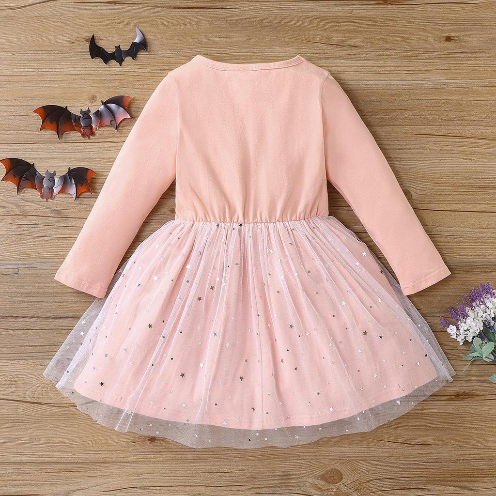 European and American Halloween Cosplay Batwing Mesh Dress for Girls - Autumn Long-Sleeve Style