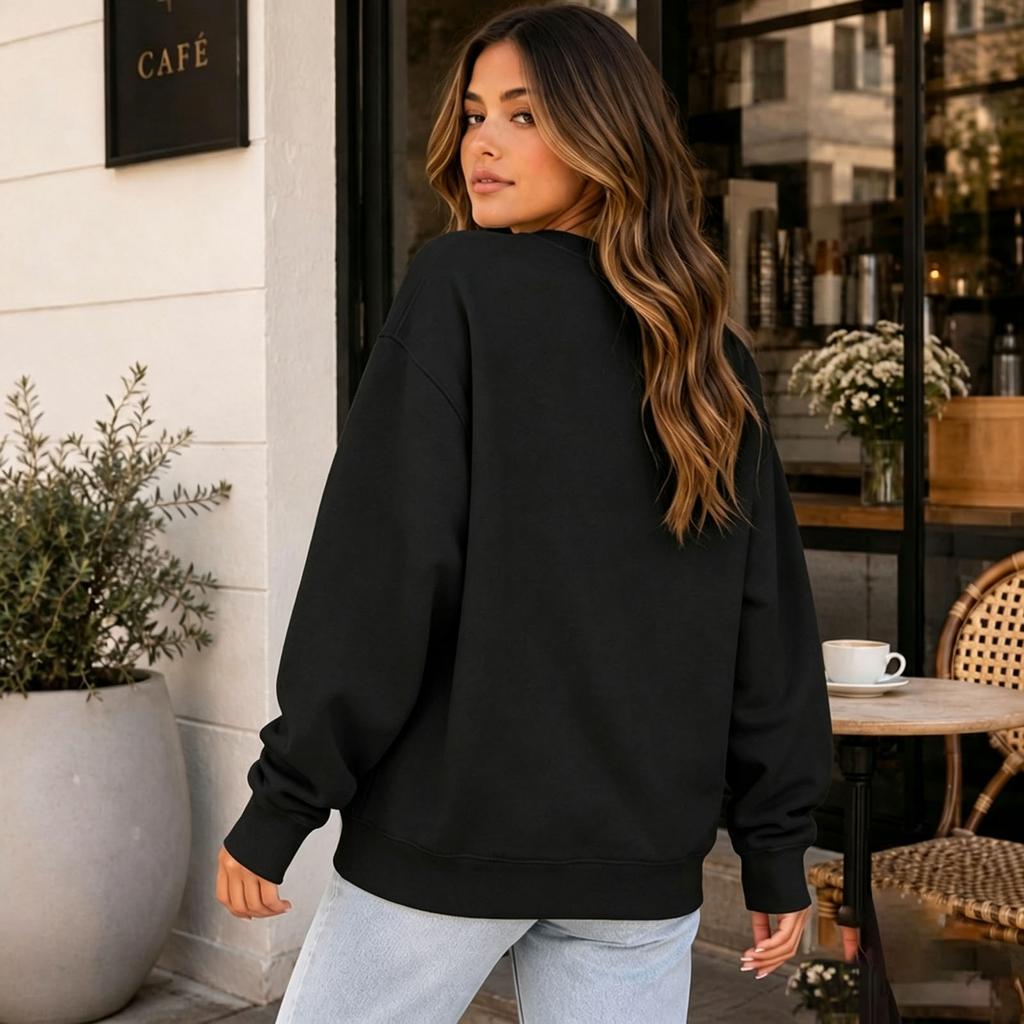 Women's Casual Comfortable Neck Long Sleeve Color Loose Fit Sweatshirt