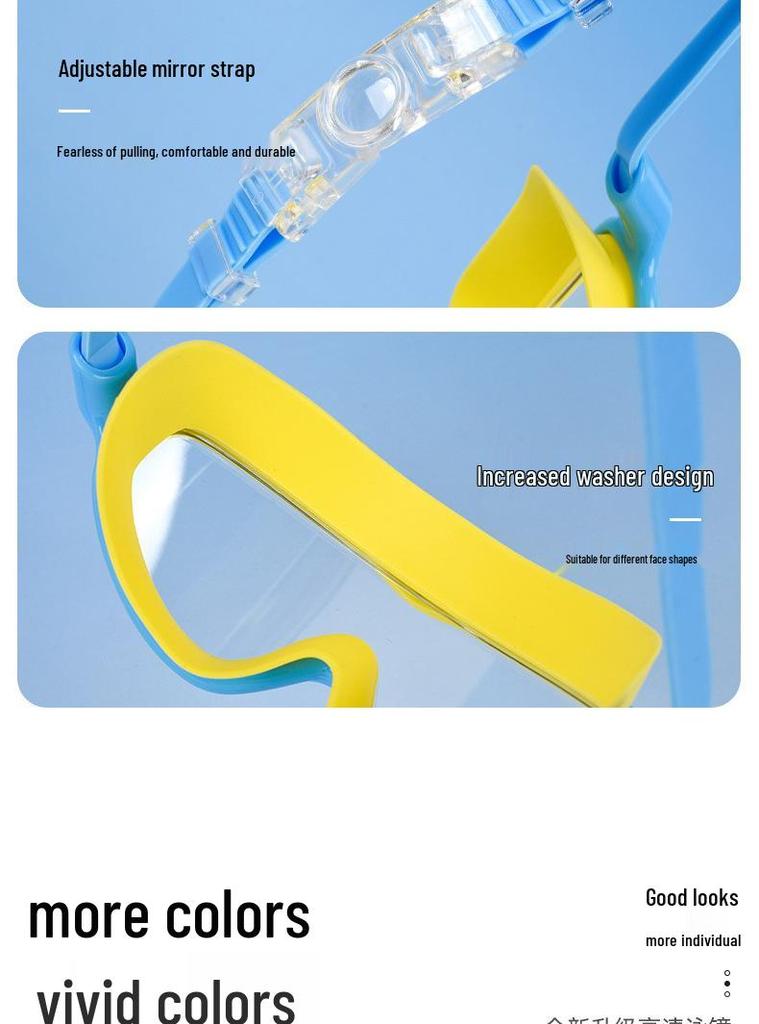 Children's Large Frame Swim Goggles with Nose Cover, Waterproof Anti-Fog, for Boys and Girls