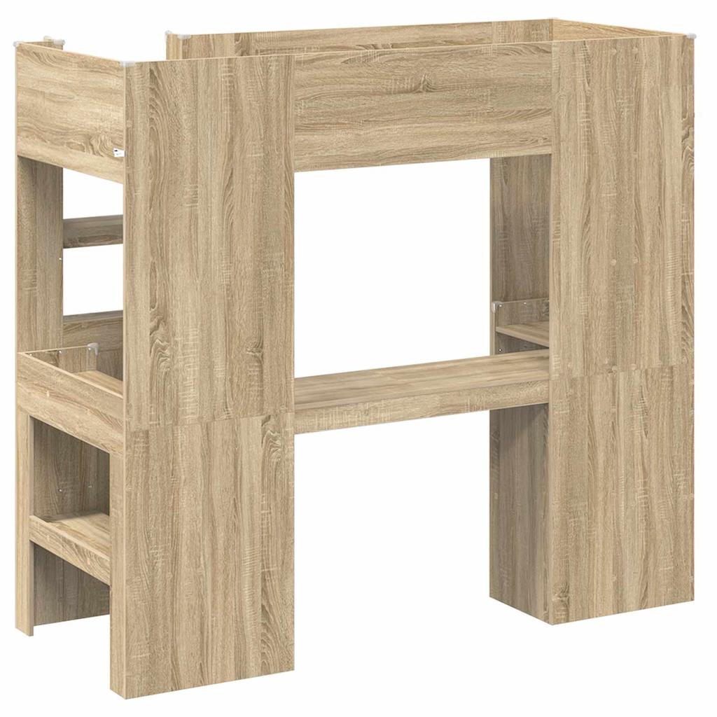 Loft Bed Frame with Desk Sonoma Oak Finish 75 x 190 cm