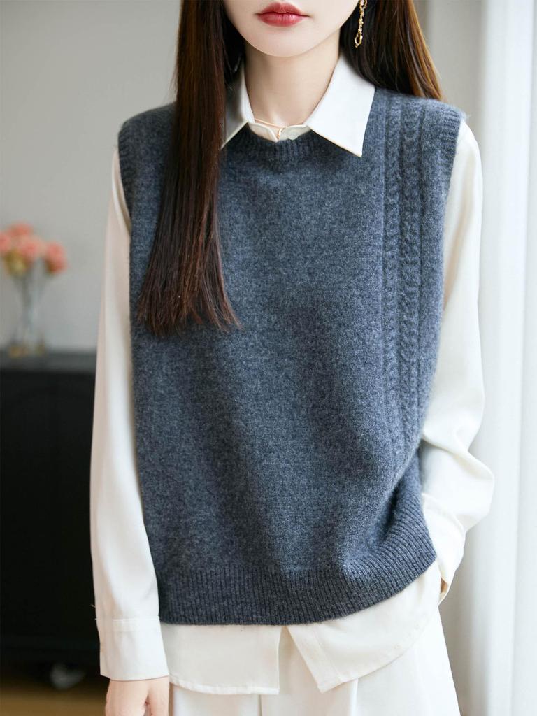 Koreanischer Stil Reiner Wollstrickweste - Herbst/Winter Layering Weste