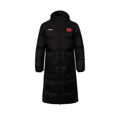 Casaco Longo Quente de Penas Li Ning Patch Bandeira Nacional Masculino Roupa Exterior Preto AYMU285