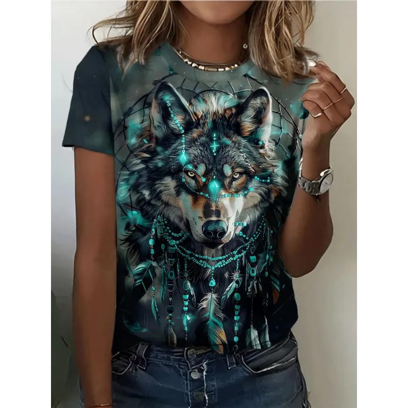 Creative 3D Printed Short Sleeved T-shirt Fashionable Comfortable Soft Breathable Large Loose Womens T-shirt