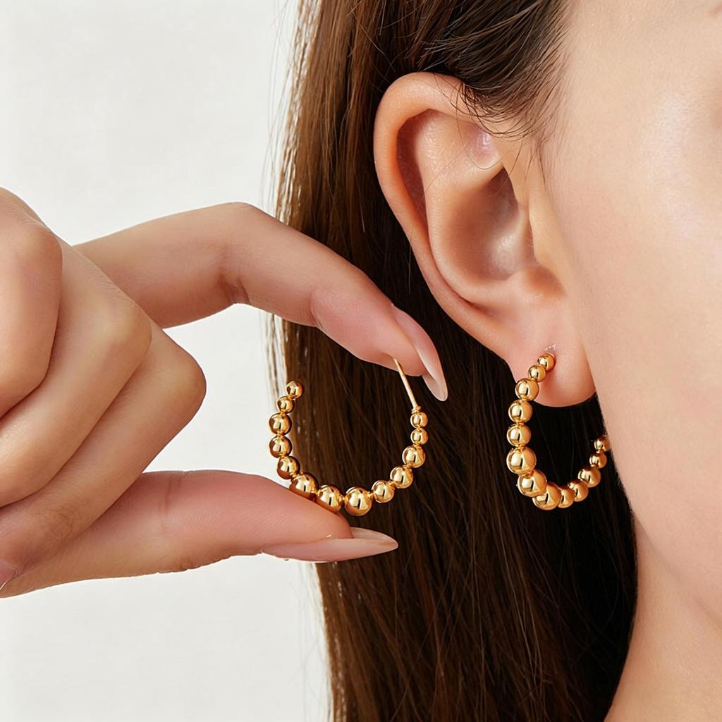 Elegant Stainless Steel Round Bead Earrings - Simple High-End European & American Style Stud Jewelry for Women