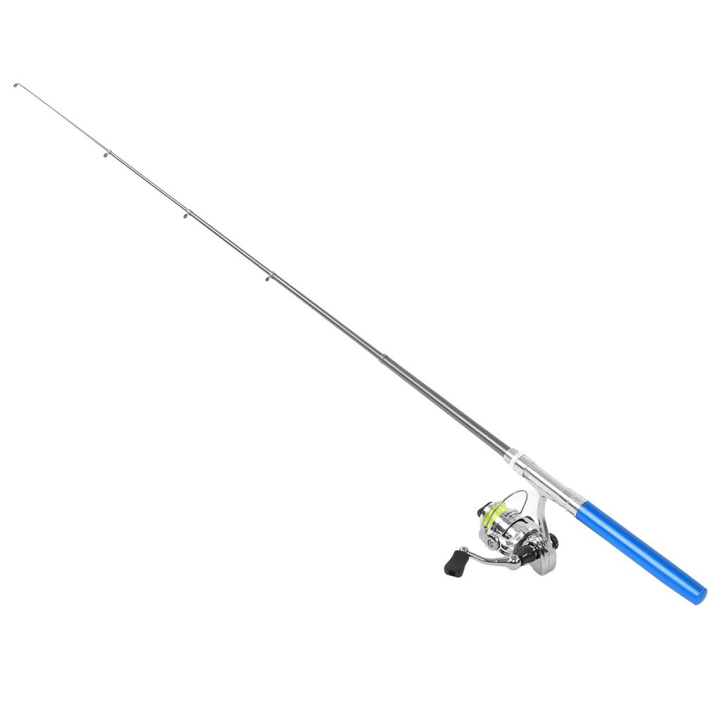 Portable Mini Pen Shape Fishing Rod Pole Pocket Retractable Fishing Rod with Reel WheelBlue